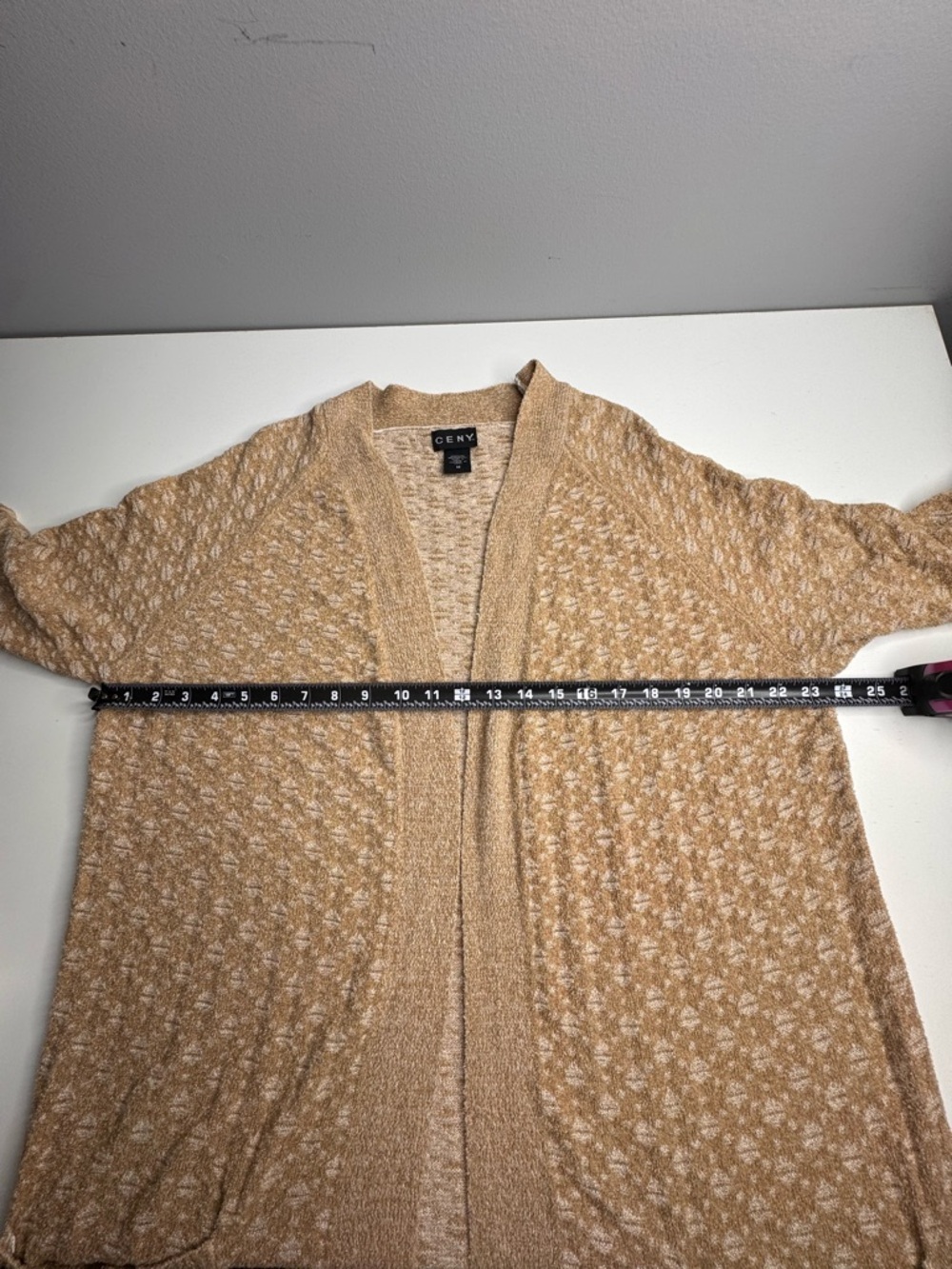 Ceny Open Front Textured Cardigan Sweater – Beige Neutral Cozy Chic Size M - Picture 6 of 9